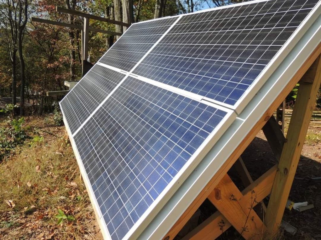 Ground-mounted solar panel array on a timber frame